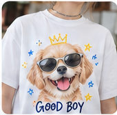 เสื้อยืดสีขาวสกรีนลายสุนัขใส่แว่นกันแดด Good Boy
